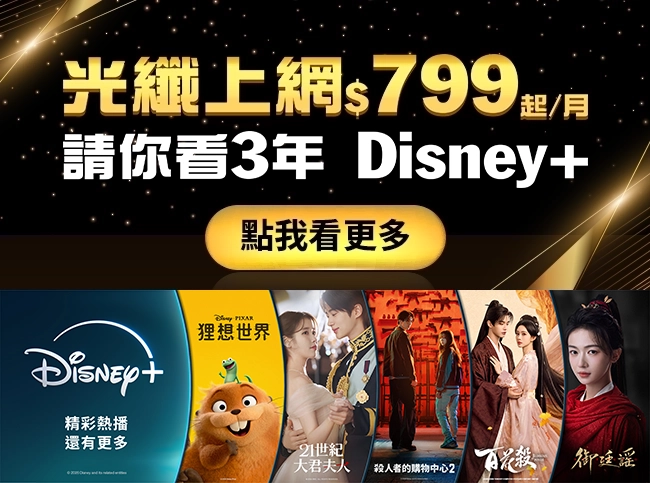 光纖上網$799 請你看3年 Disney+